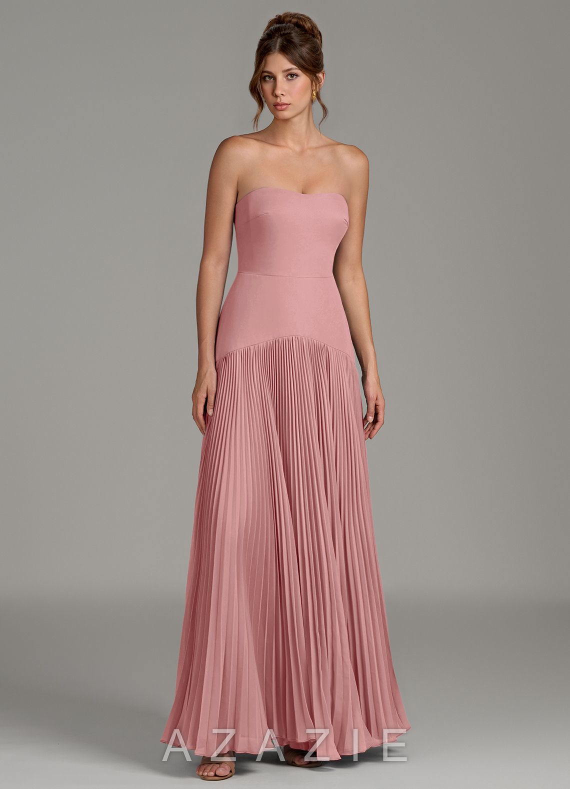 Azazie Yuliana Dusty Rose A-Line Strapless Chiffon Dress dusty_rose