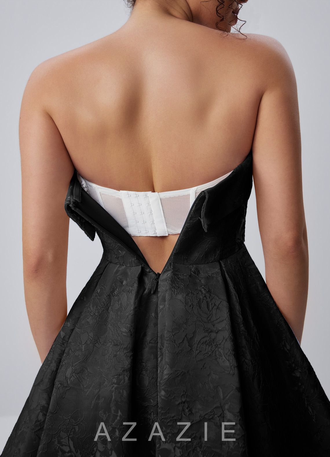 Calistabella Black A-Line Jacquard Chiffon Mini Dress