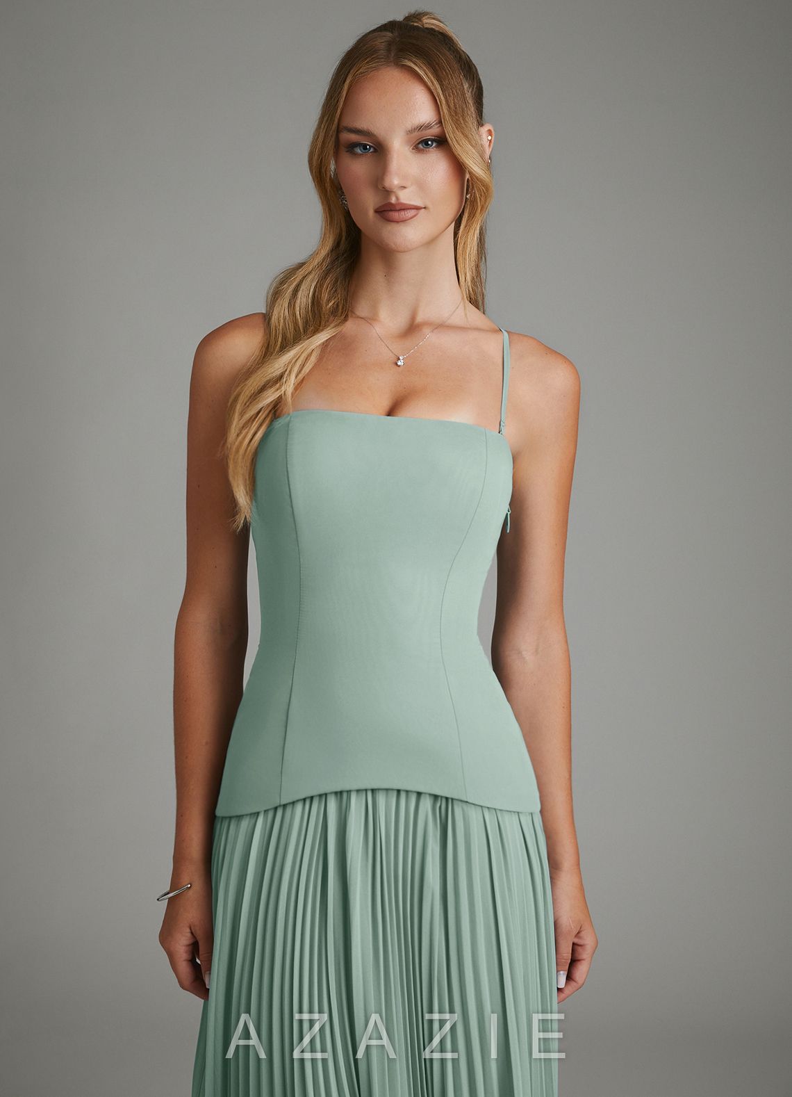 Azazie Alex Agave A-Line Corset Chiffon Dress agave