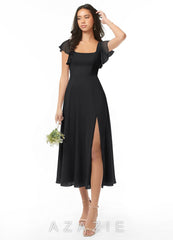 Azazie Bondi Black A-Line Ruched Chiffon Dress
