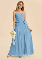 Azazie Nyah Junior Steel Blue A-Line Pleated Chiffon Dress steel_blue