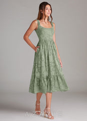 Azazie Alissa Agave A-Line with Pockets Floral Burnout Dress agave