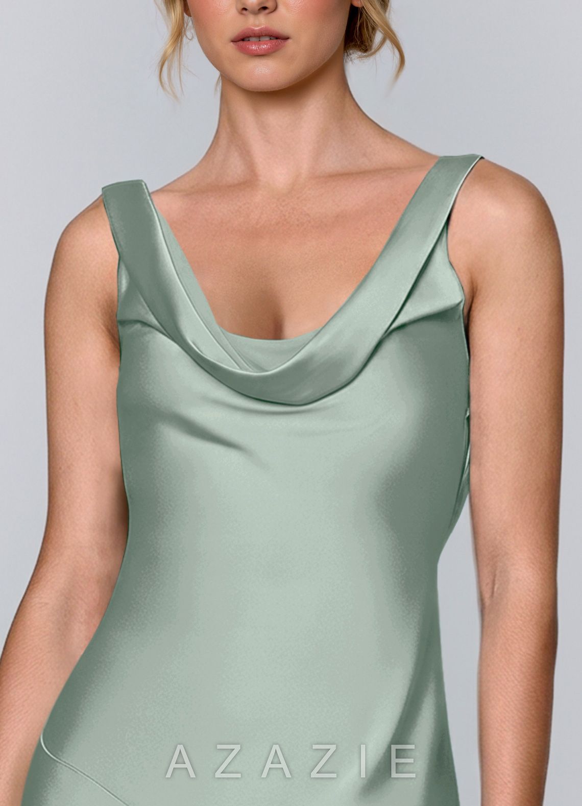 Inez Agave Green Cowl Satin Tie-Back Midi Dress