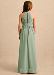 Azazie Aria Girls Formal Dusty Sage A-Line Pleated Chiffon Dress dusty_sage