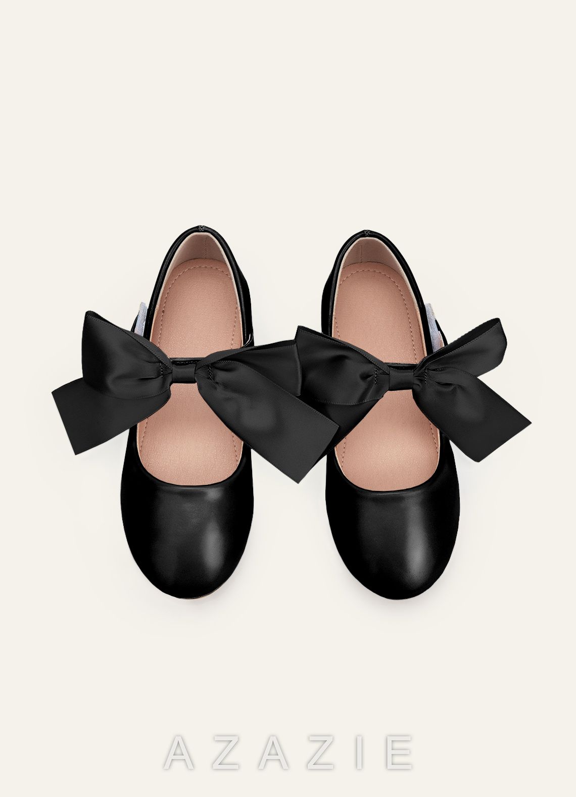 Satin Bow Mary Jane Girls' Flat Shoes  black