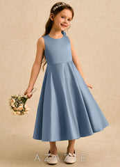 Azazie Kay Dusty Blue A-Line Pleated Matte Satin Dress