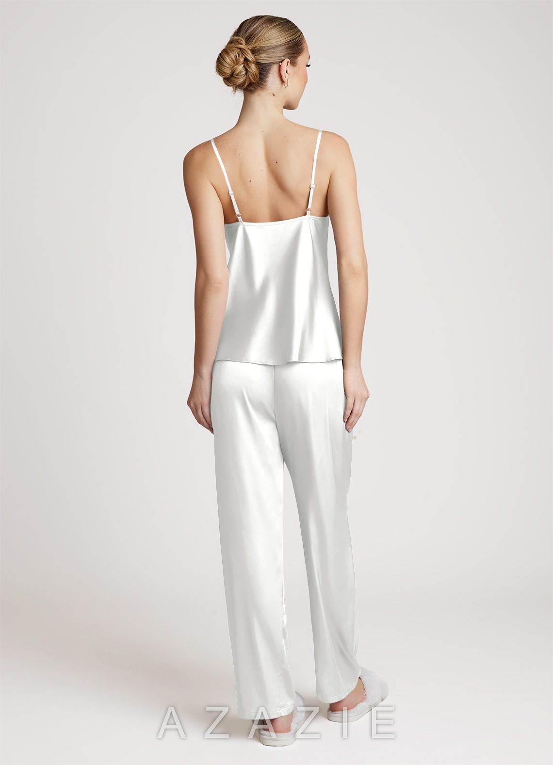 Satin Long Sleeves 3-Piece Loungewear Set  white