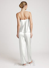 Satin Long Sleeves 3-Piece Loungewear Set  white