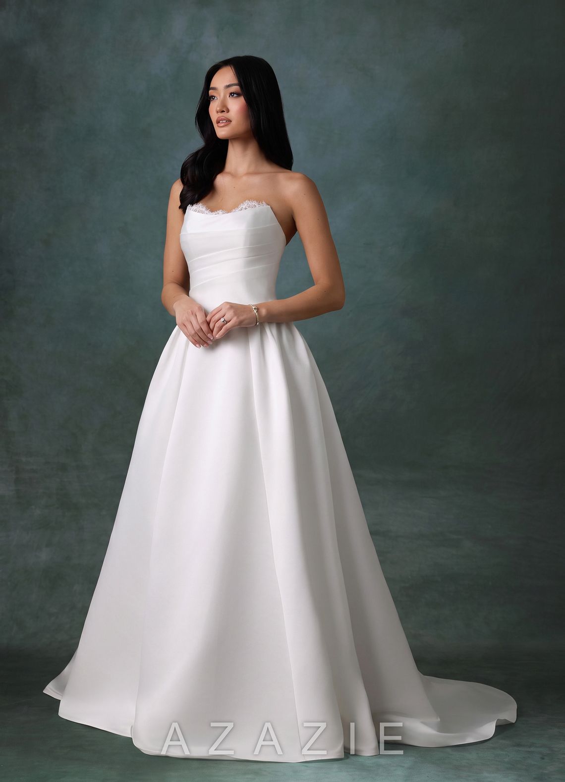 Azazie Melinda Diamond White Ball-Gown Strapless Satin Dress diamond_white
