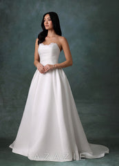 Azazie Melinda Diamond White Ball-Gown Strapless Satin Dress diamond_white