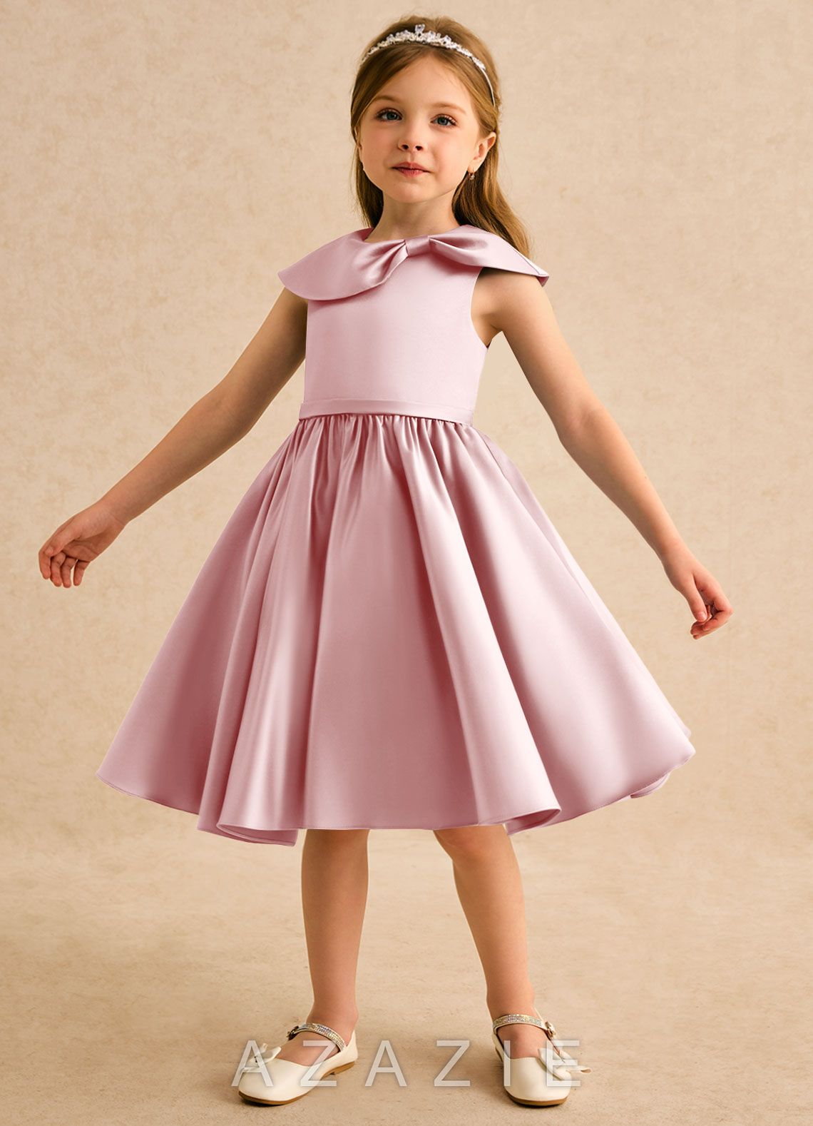 Azazie Acorn Powder Pink A-Line Pleated Matte Satin Dress powder_pink
