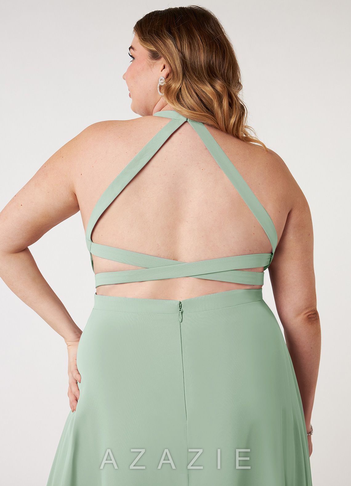 Azazie Clarice Agave A-Line Halter Chiffon Dress agave