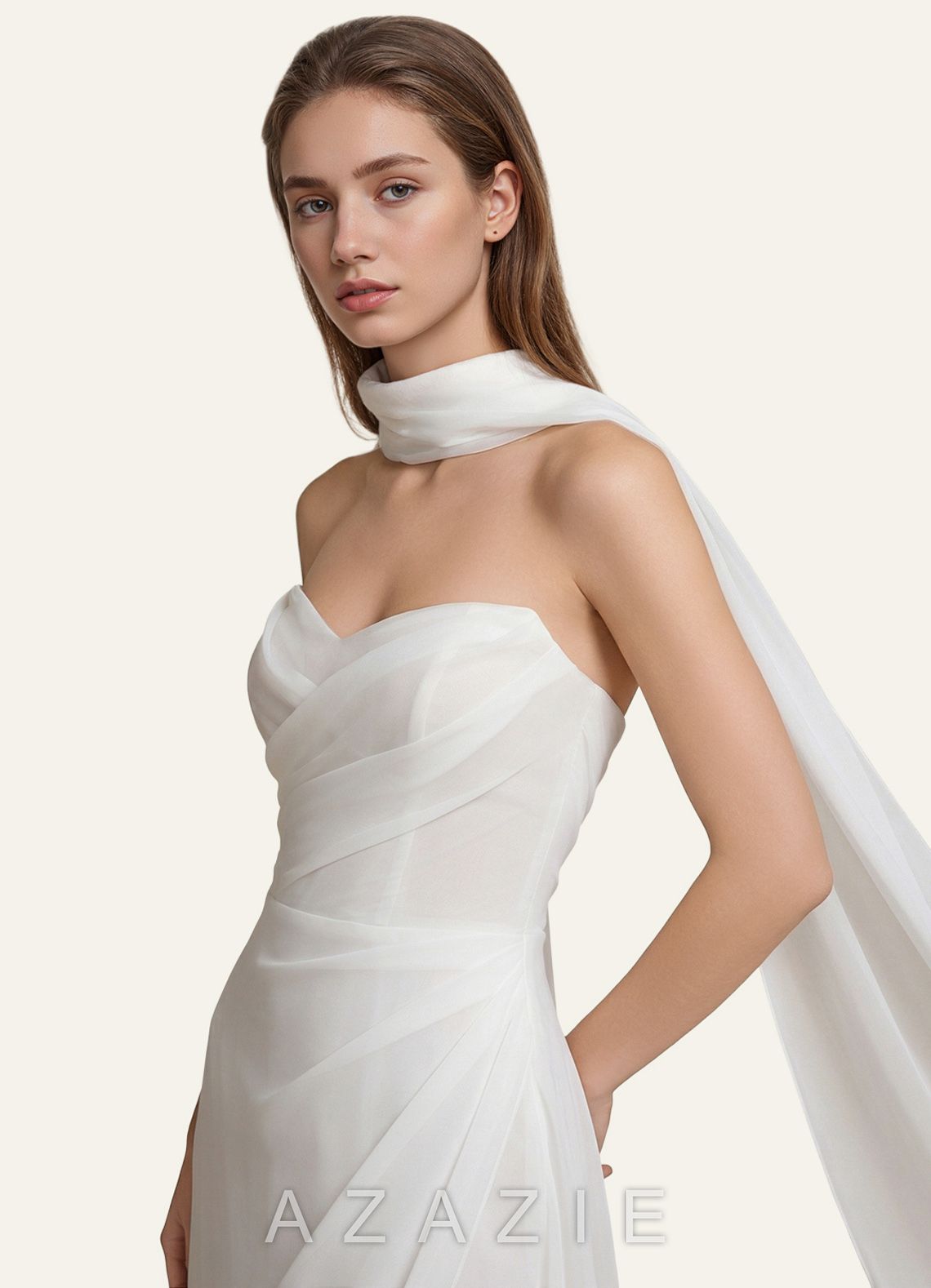 Azazie Chiffon Bridal Shawl Extra Long  ivory
