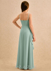 Azazie Cannoli Girls Formal Agave A-Line Pleated Chiffon Dress agave