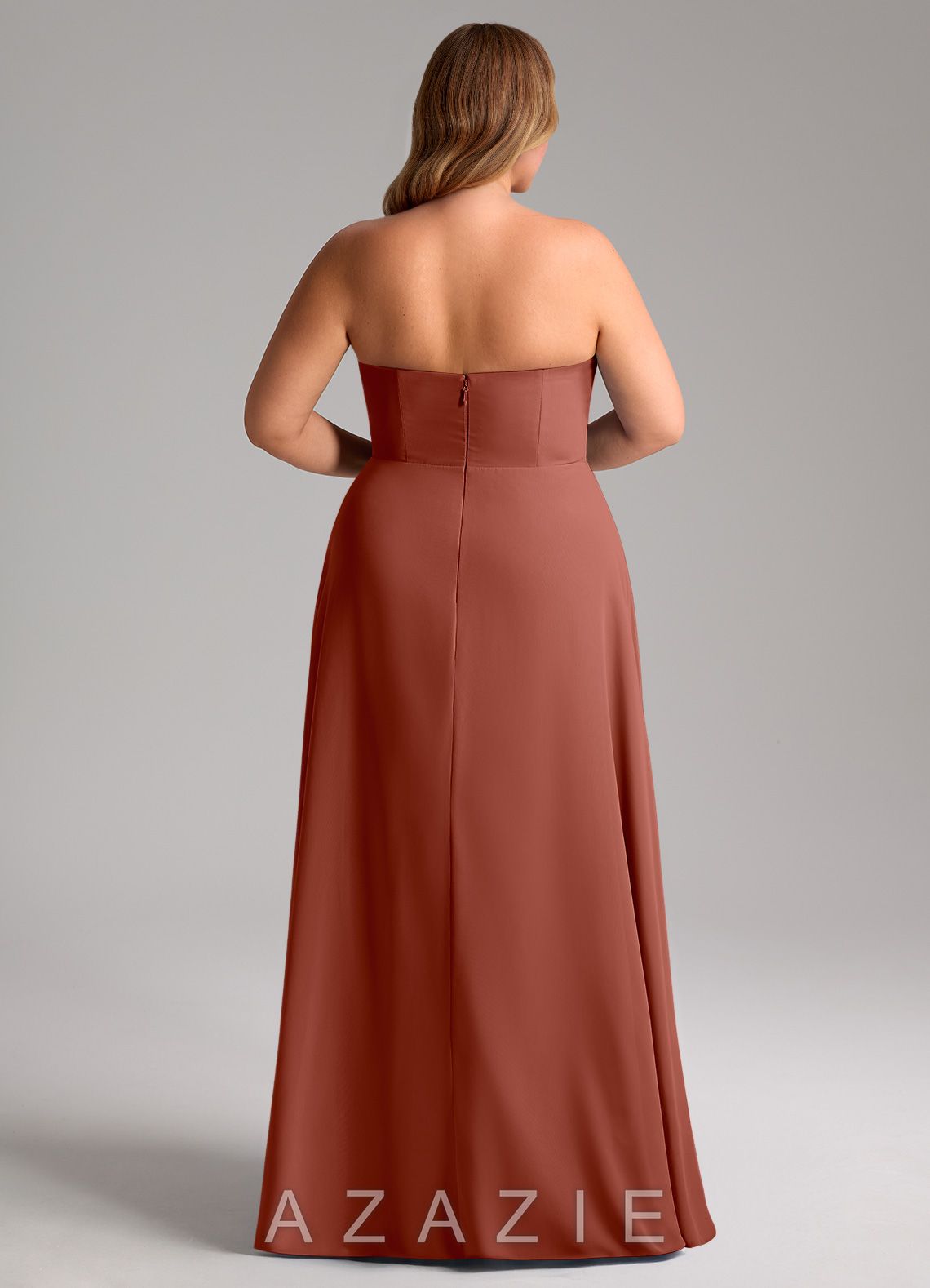 Azazie Wren Auburn A-Line Side Slit Chiffon Convertible Dress auburn