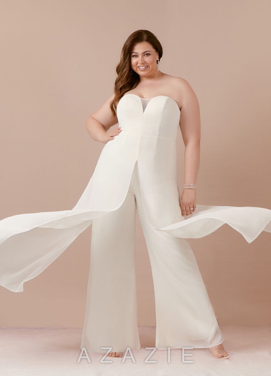 Azazie Tamara Wedding Dress Diamond White Pant Styles Strapless Chiffon Dress diamond_white