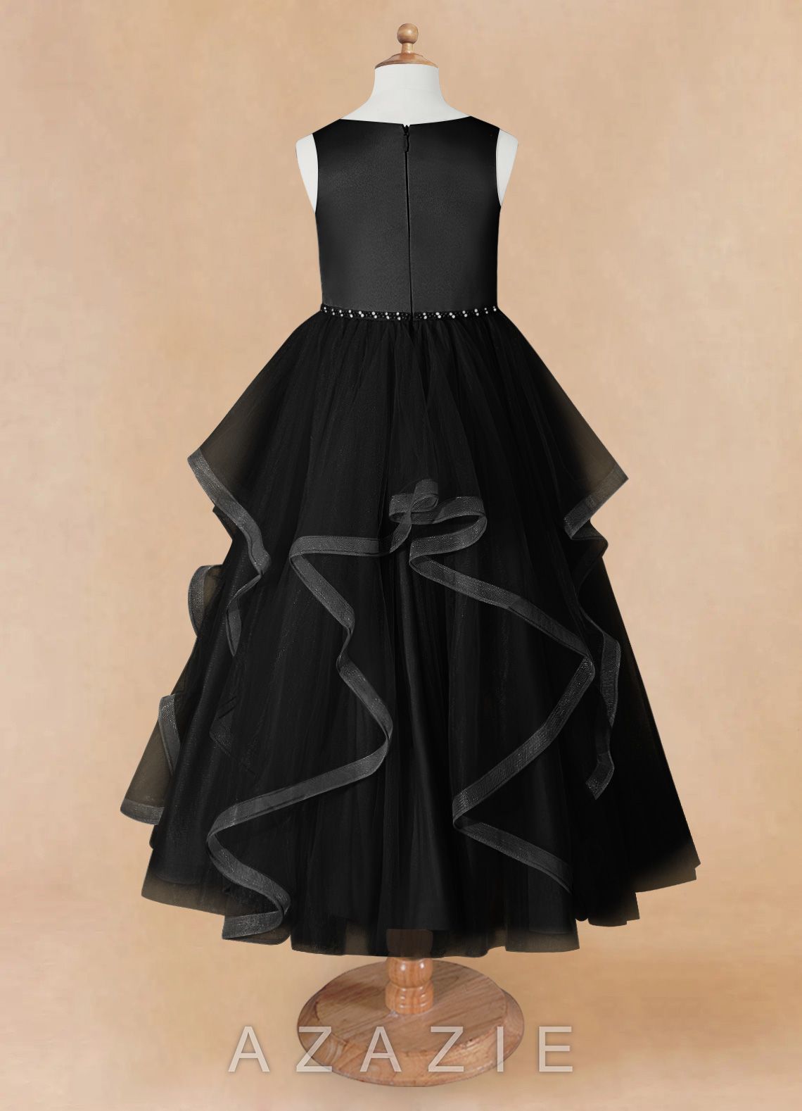 Azazie Sofia Black A-Line Beaded Tulle Dress black
