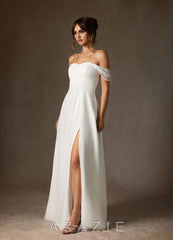 Azazie Zadie Wedding Dress Diamond White A-Line Off the Shoulder Chiffon Dress