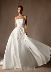 Azazie Fernanda Diamond White Ball-Gown Strapless Satin Dress