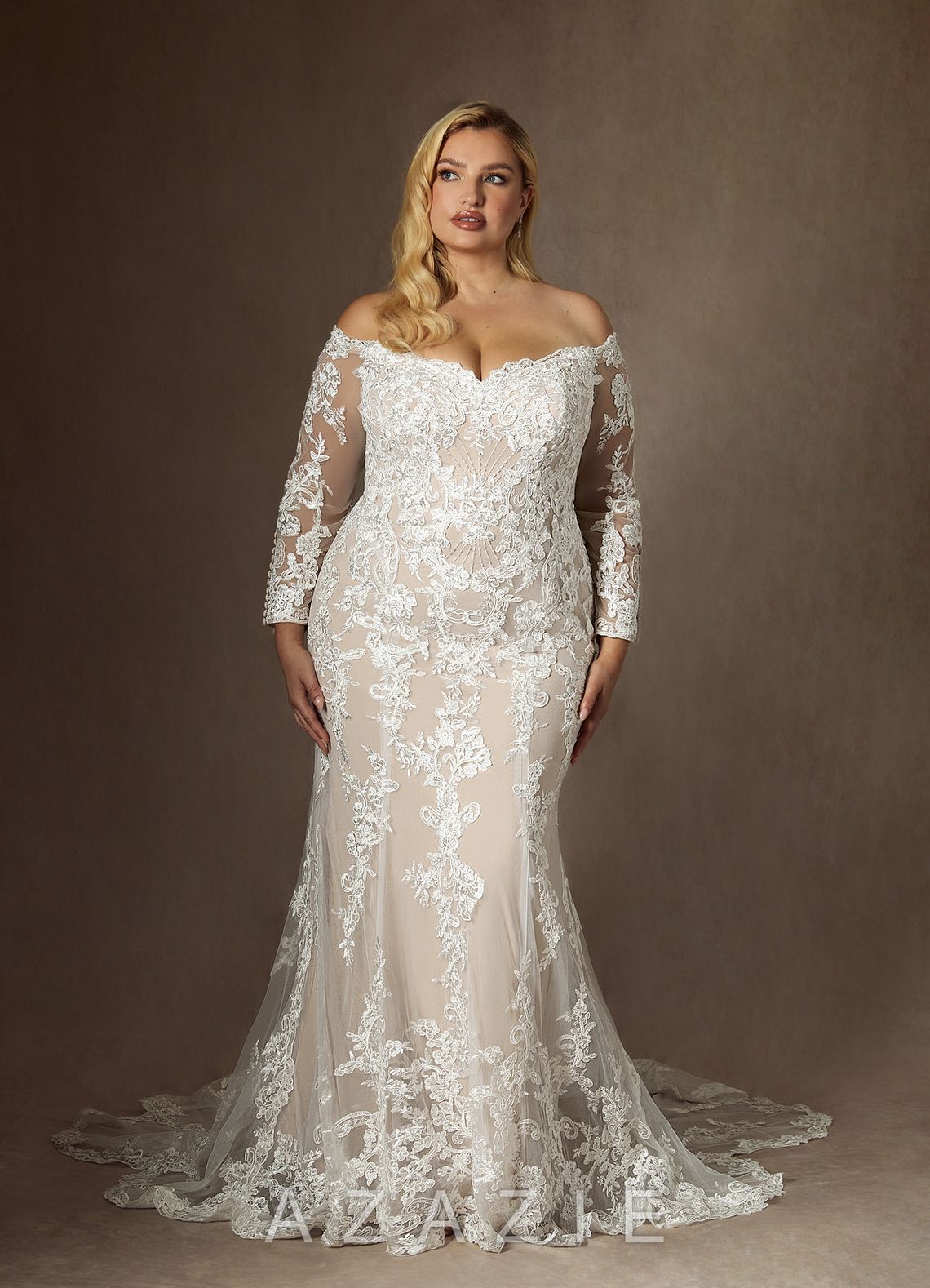 Azazie Empiria Wedding Dress Diamond White Champagne Mermaid Sequins Tulle Dress diamond_white/champagne