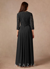 Azazie Ainsling Black A-Line Square Neckline Lace Chiffon Dress black
