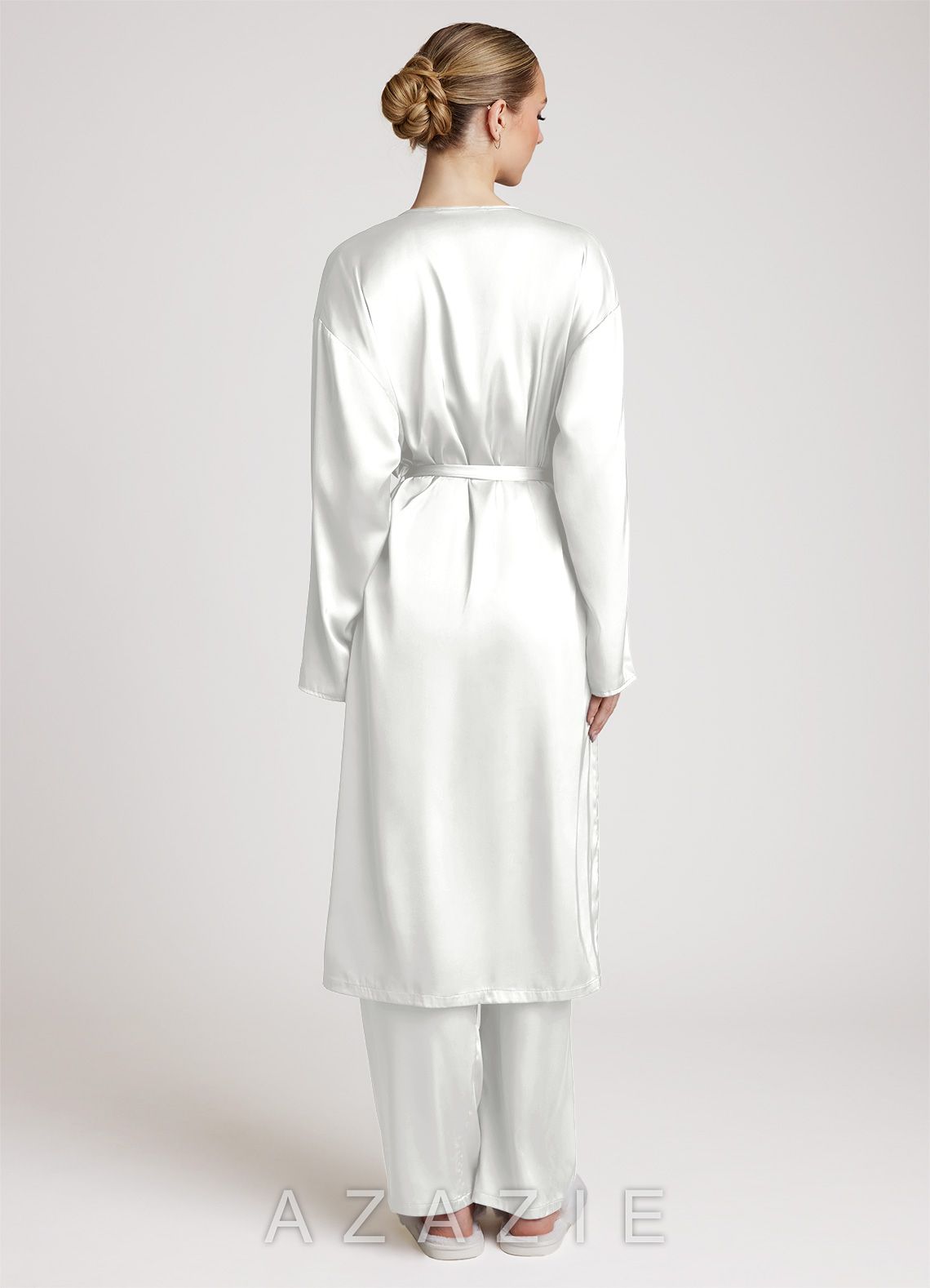 Satin Long Sleeves 3-Piece Loungewear Set  white