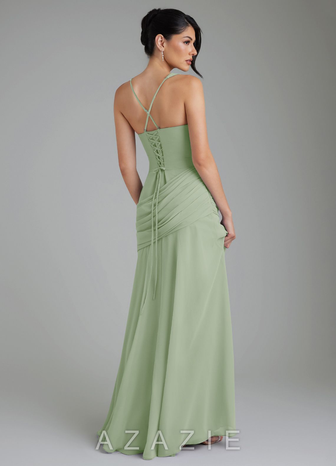 Azazie Toya Dusty Sage A-Line Corset Chiffon Dress dusty_sage