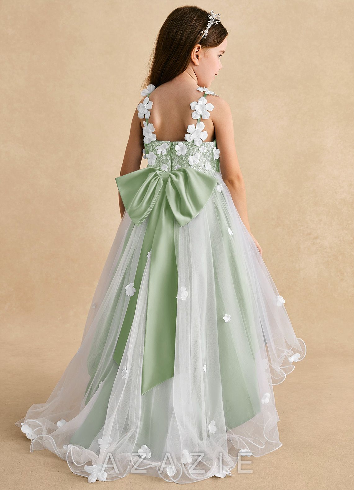 Azazie Celia Dusty Sage A-Line Lace Tulle Dress