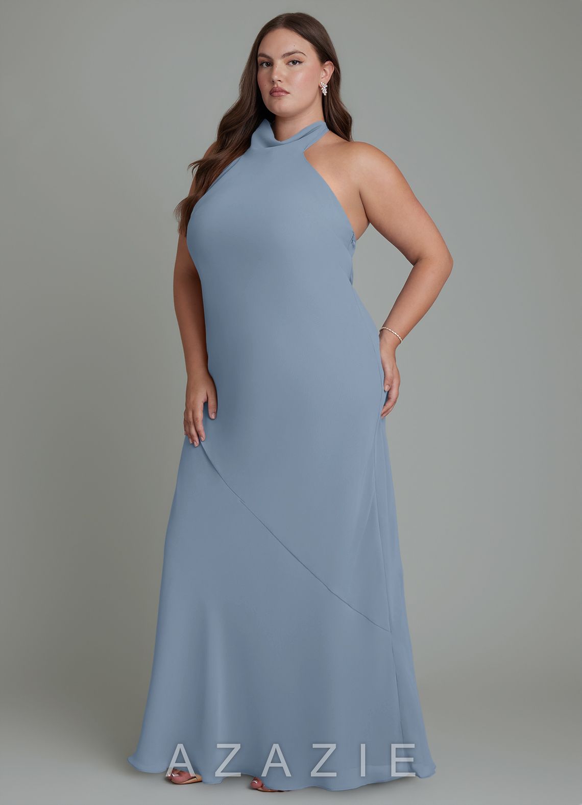 Azazie Velli Dusty Blue Mermaid High Neck Chiffon Dress dusty_blue