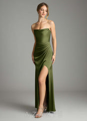 Azazie Leonis Olive Mermaid Pleated Stretch Satin Convertible Dress
