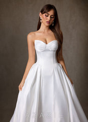 Azazie Constantina Diamond White A-Line Strapless Satin Dress diamond_white