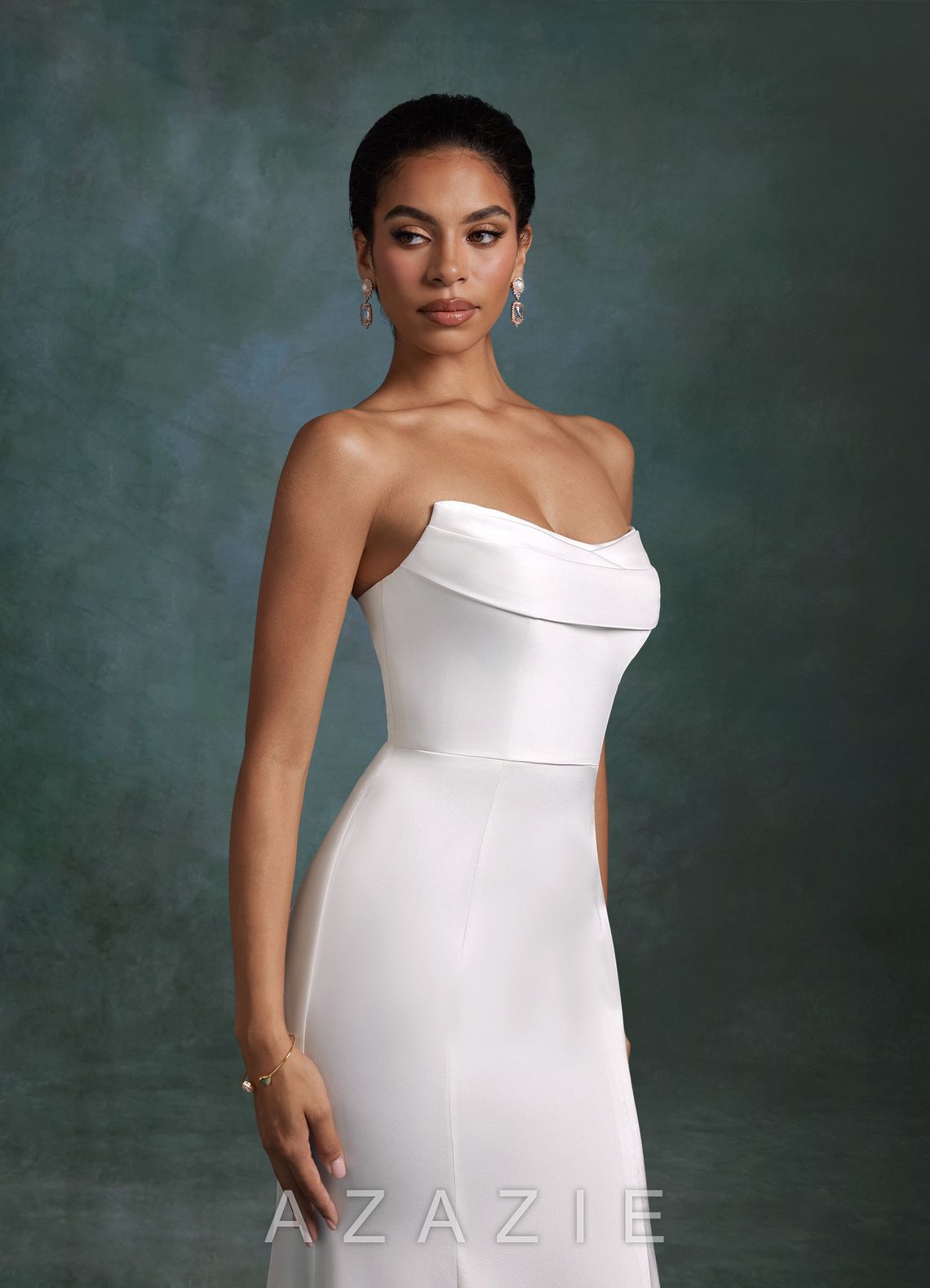 Azazie Tessa Diamond White Mermaid Strapless Stretch Satin Dress diamond_white