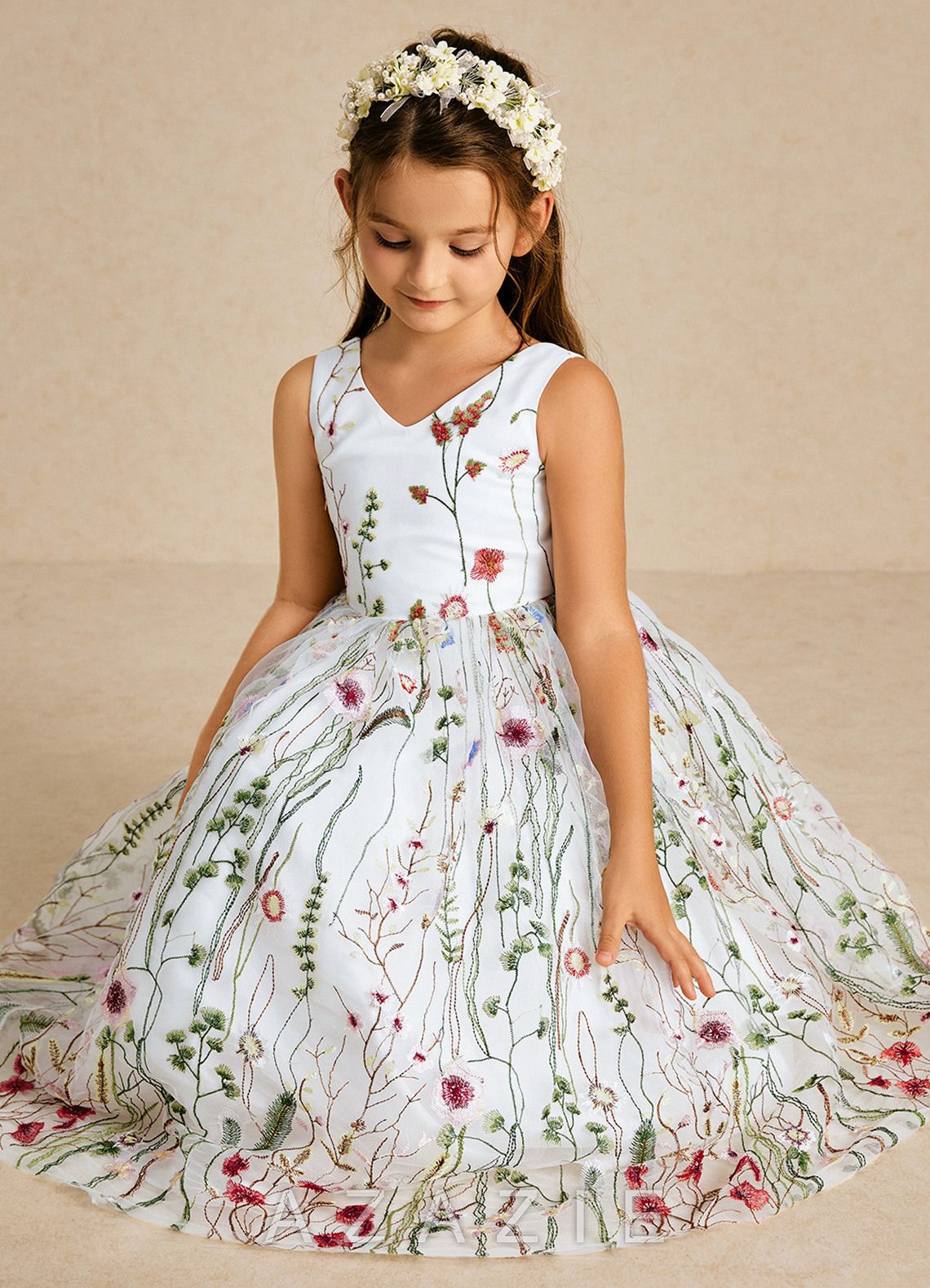 Azazie Arianna Diamond White A-Line Lace Tulle Dress diamond_white