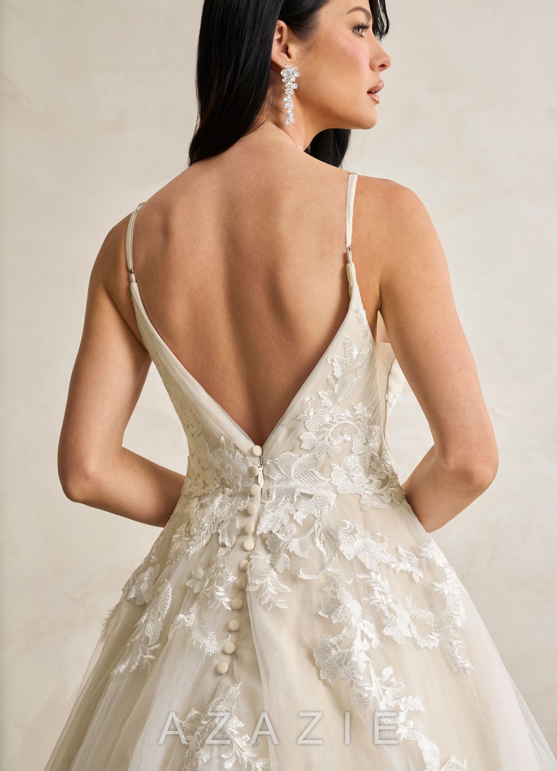 Azazie Rhodes Wedding Dress Diamond White Champagne A-Line V-Neck Sequins Tulle Dress diamond_white/champagne