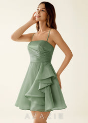 Nadine Sage Satin Faced Chiffon Ruffled Mini Dress