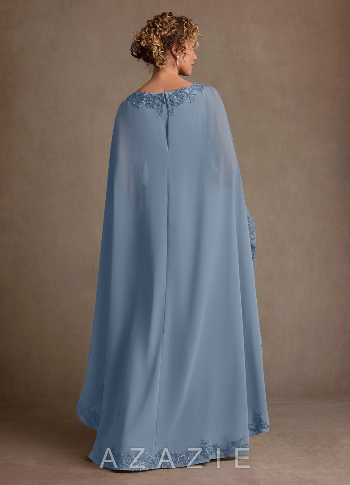 Azazie Artemisia Dusty Blue Sheath Lace Chiffon Dress dusty_blue