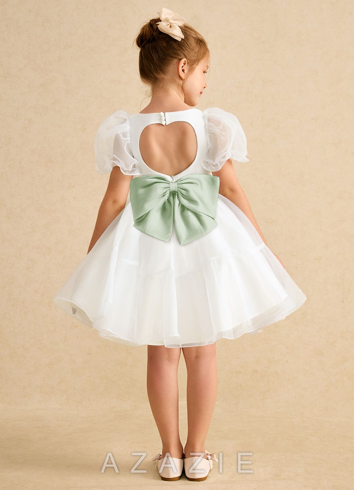 Azazie Debbie Ivory Dusty Sage Ball-Gown Sweetheart Neckline Organza Dress