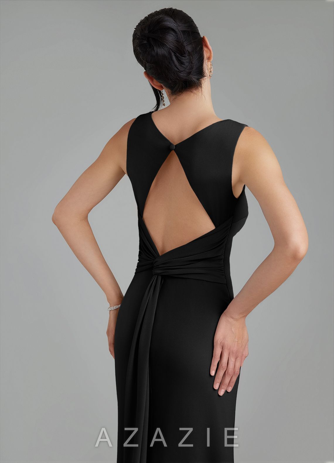 Azazie Ariel Black Mermaid Square Neckline Premium Stretch Jersey Dress black