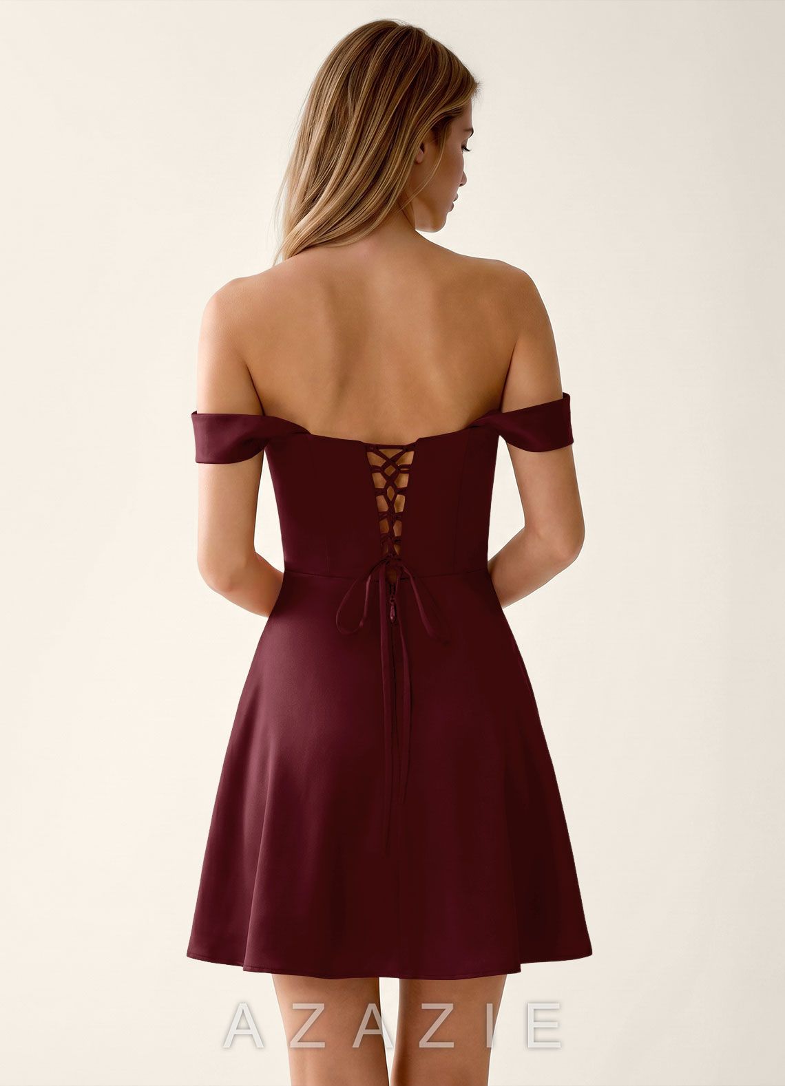 Sidonie Wine Satin Lace Up Back Mini Dress