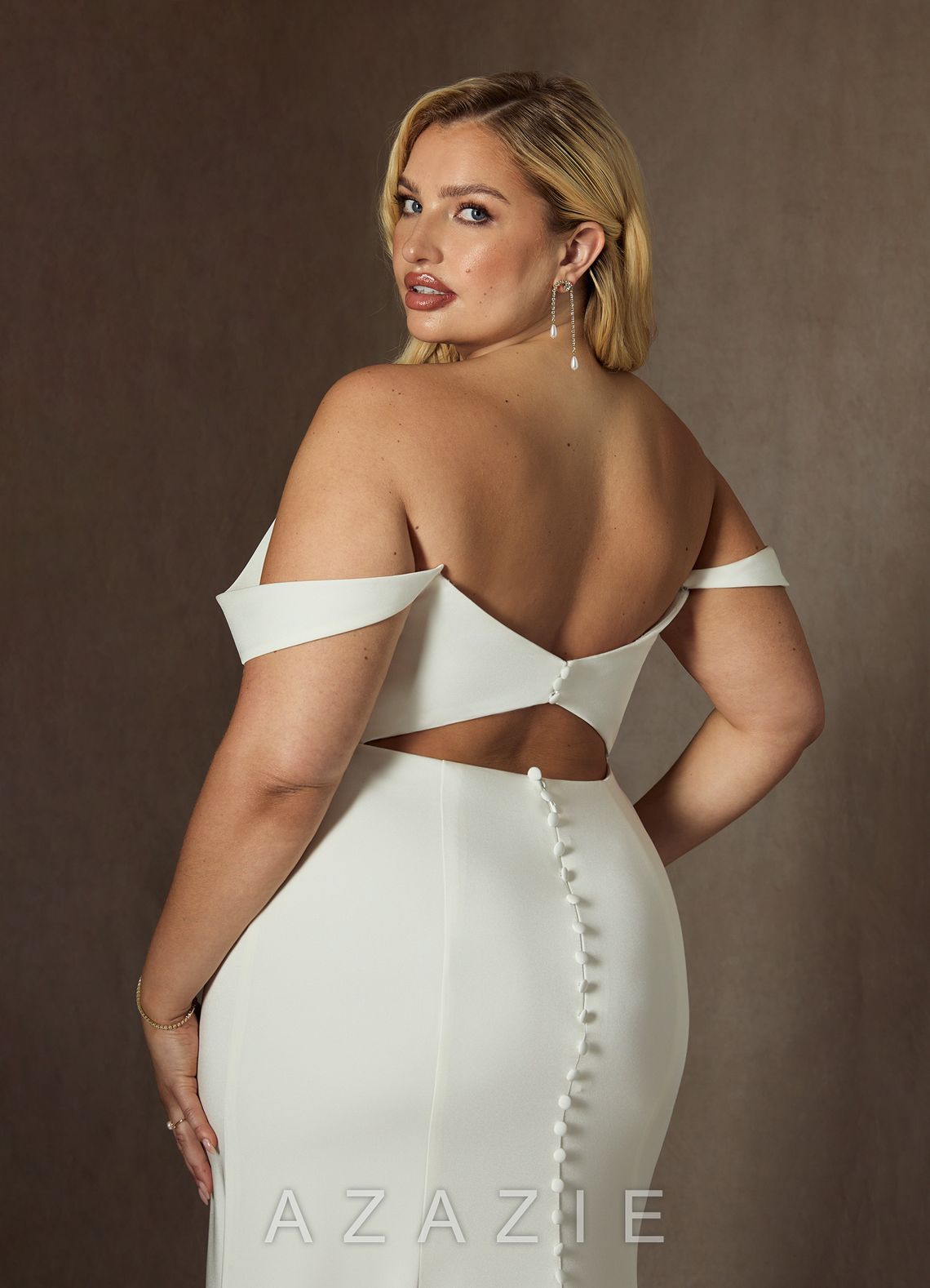 Azazie Moonlight Wedding Dress Diamond White Mermaid Scoop Pleated Crepe Back Satin Dress diamond_white