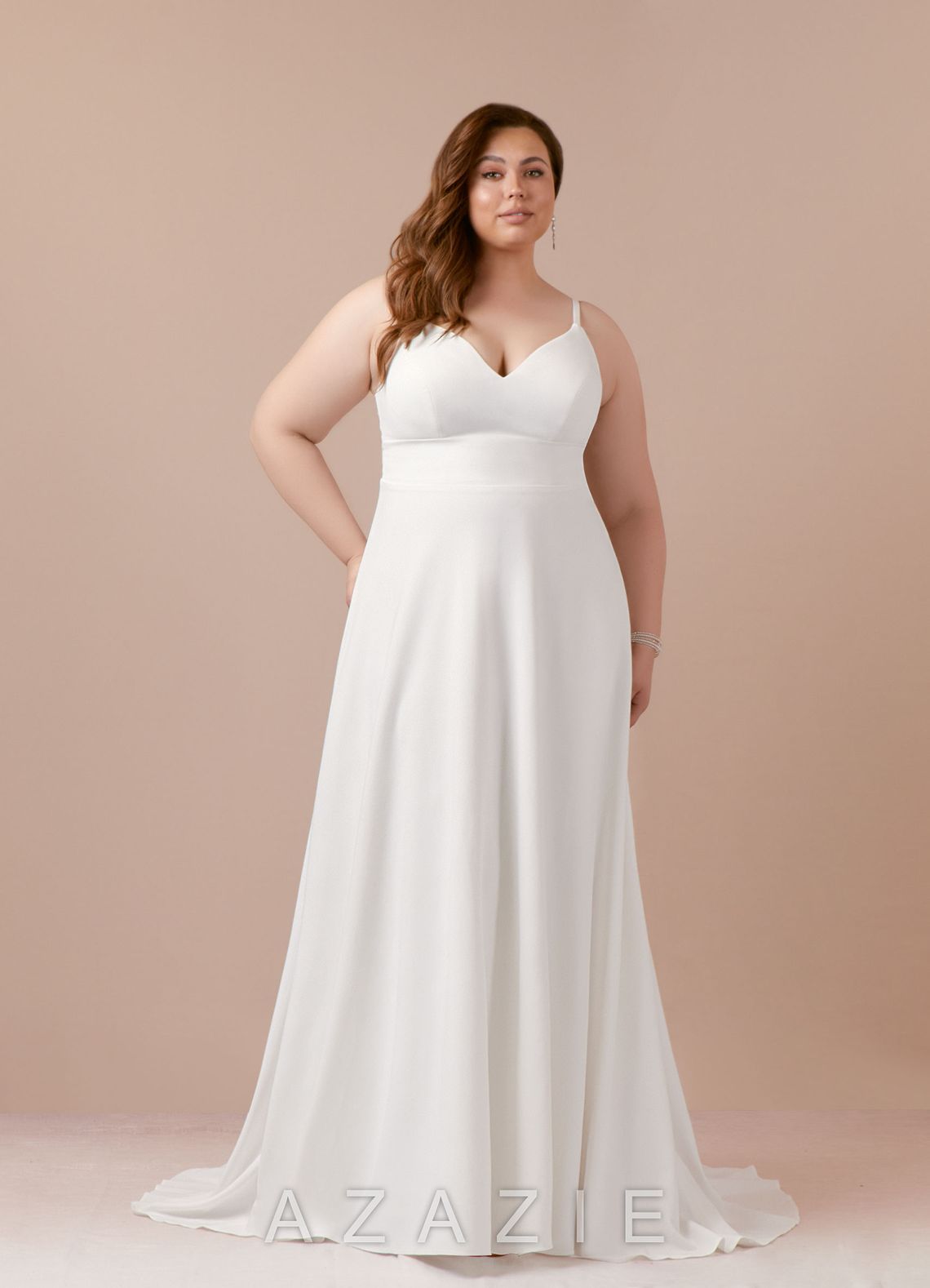 Azazie Xena Wedding Dress Diamond White A-Line V-Neck Sequins Stretch Crepe Dress diamond_white
