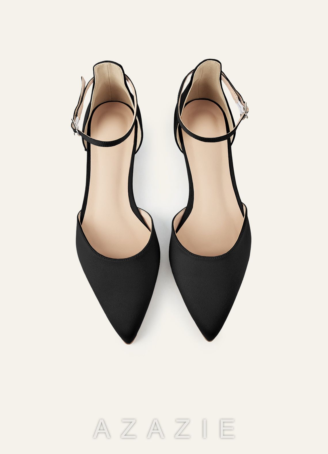 Matching Color Matte Satin Pointed Toe Ankle Strap Flat Pumps Low Heel Wedding Shoes  black