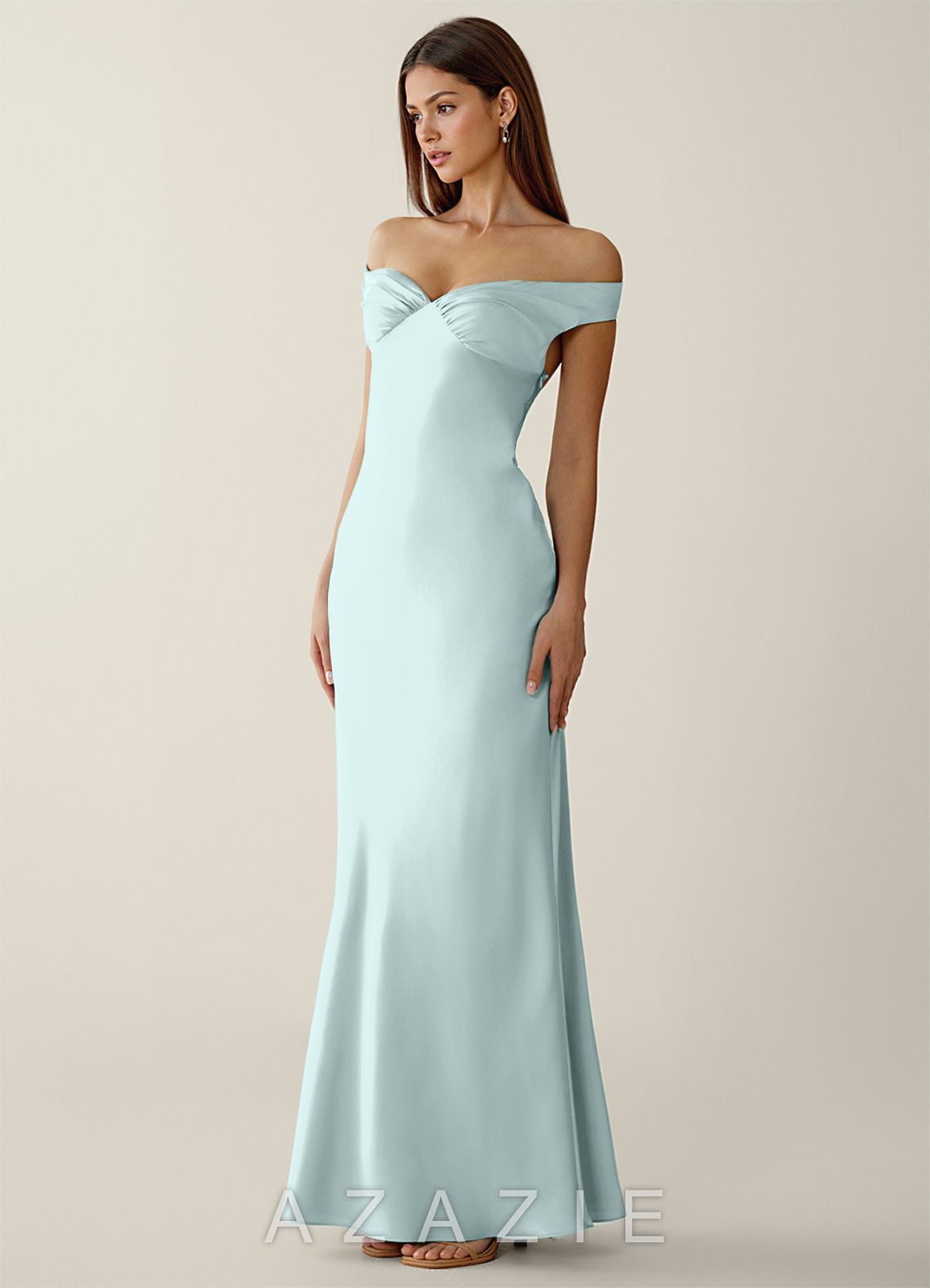 Gwendonme Mist Off-the-Shoulder Satin Crystal Linen Summer Dress  sp_mist_#111401