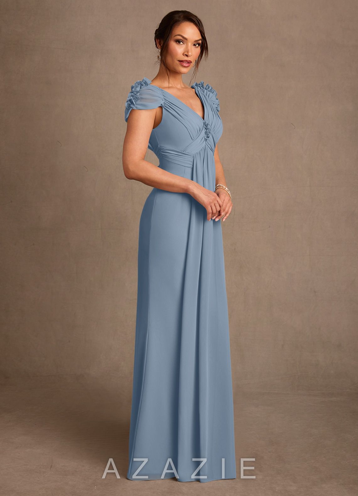 Azazie Louella Dusty Blue A-Line Pleated Chiffon Dress dusty_blue