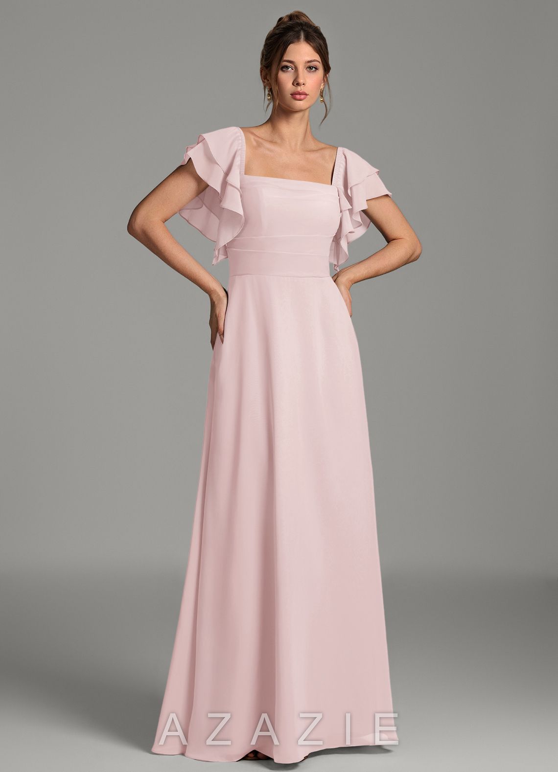 Azazie Dacia Blushing Pink A-Line Ruched Chiffon Dress