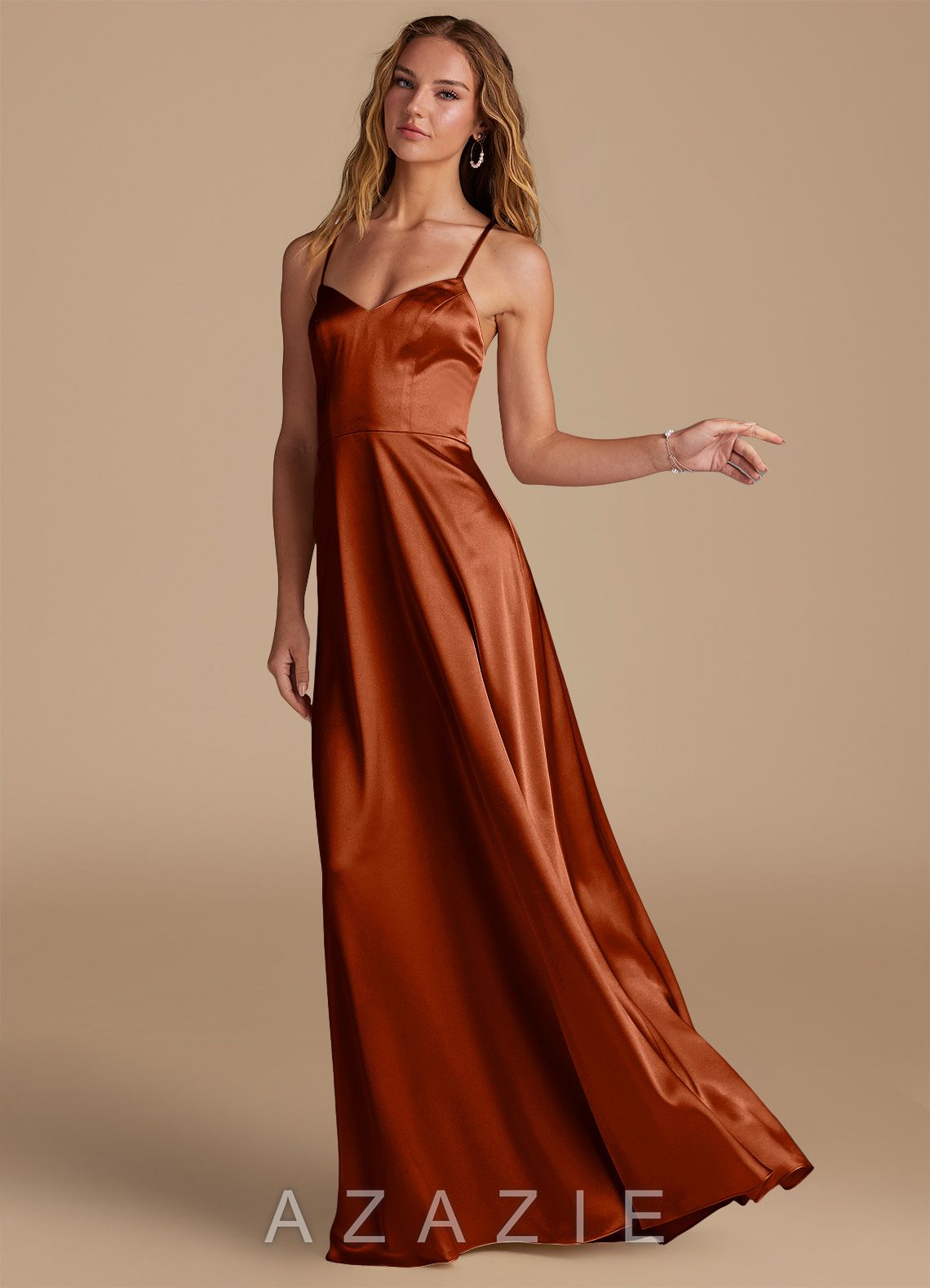Azazie Mei Auburn A-Line Sweetheart Neckline Metallic Satin Dress auburn