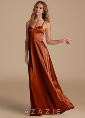 Azazie Mei Auburn A-Line Sweetheart Neckline Metallic Satin Dress auburn