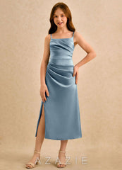 Azazie Canna Girls Formal Dusty Blue A-Line Pleated Stretch Satin Dress dusty_blue