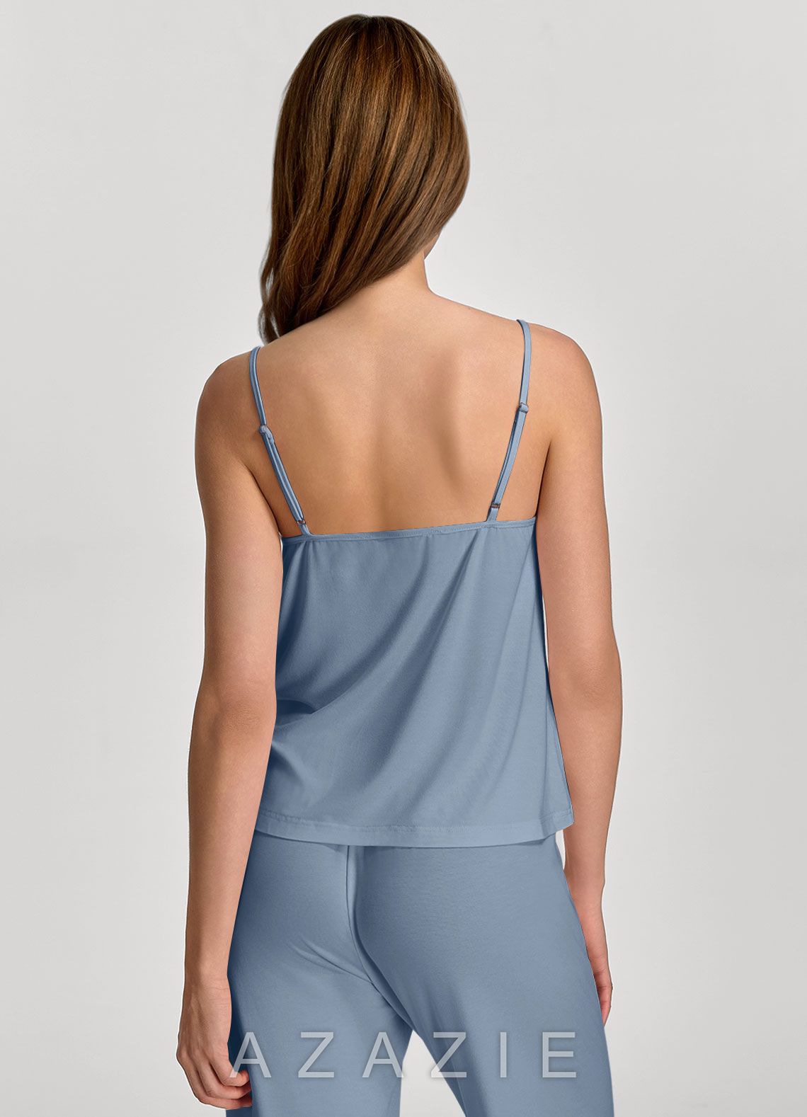 Soft Rayon Lace Trim Cami & Wide-Leg Pants Pajama Set  dusty_blue