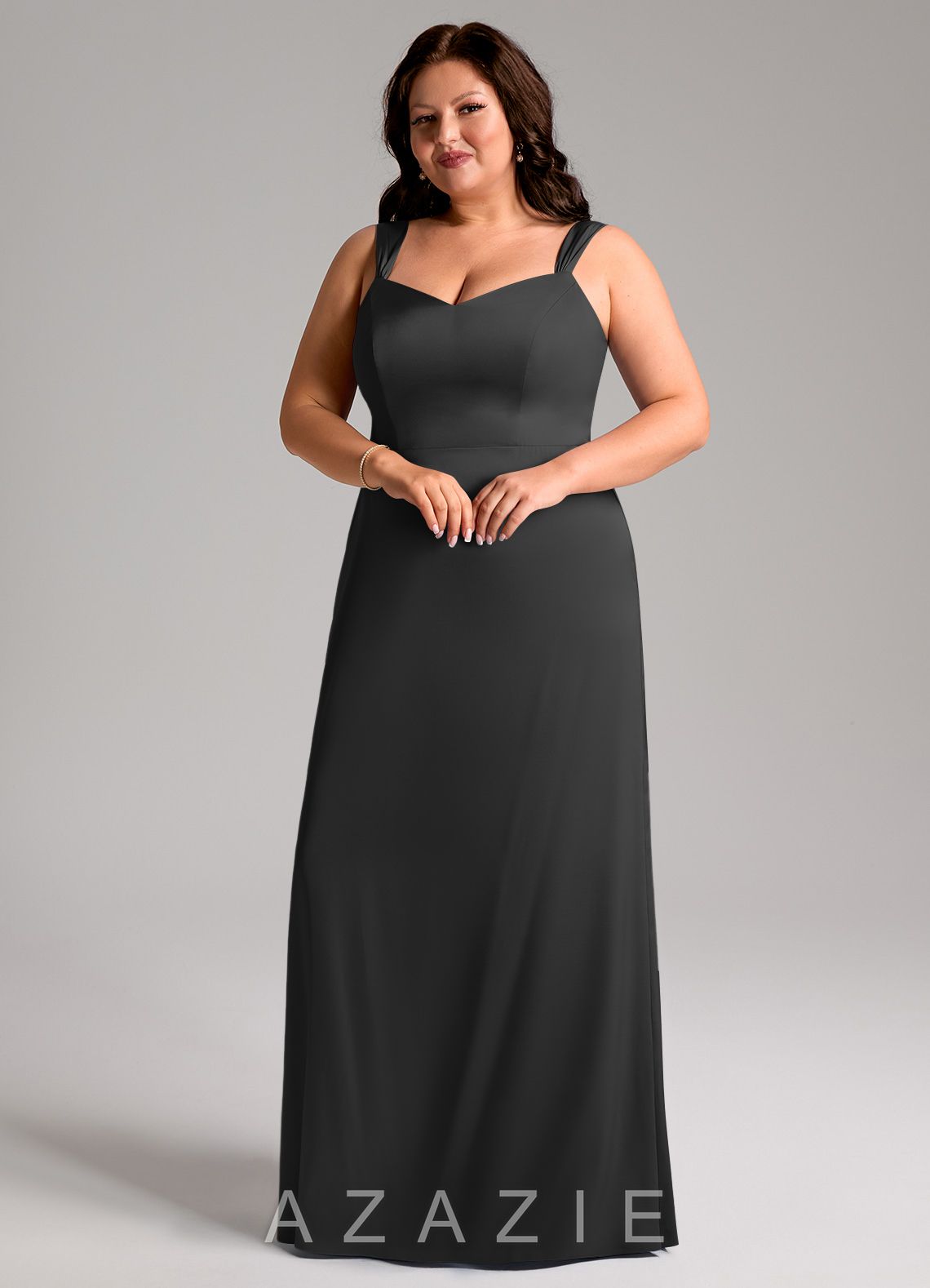 Azazie Denice Black Sheath Pleated Stretch Satin Dress black